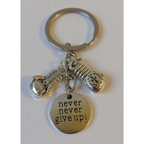 Handmade Accessories - 4/$20 Motivation Never Give Up boxing boxer Cabochon Charms Silver Keychain Gift
